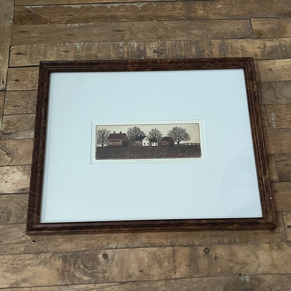 Signed Sarah Rishel "Abundance" 116/150 Intaglio Etching Print Panoramic Farm